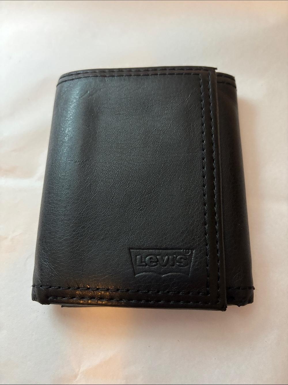 Levi's Black Leather Trifold Wallet with Embossed Logo